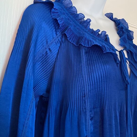 DIANE VON FURSTENBERG VINTAGE PLEATED GEORGETTE BLOUSE ROYAL BLUE 6 - Picture 5 of 11
